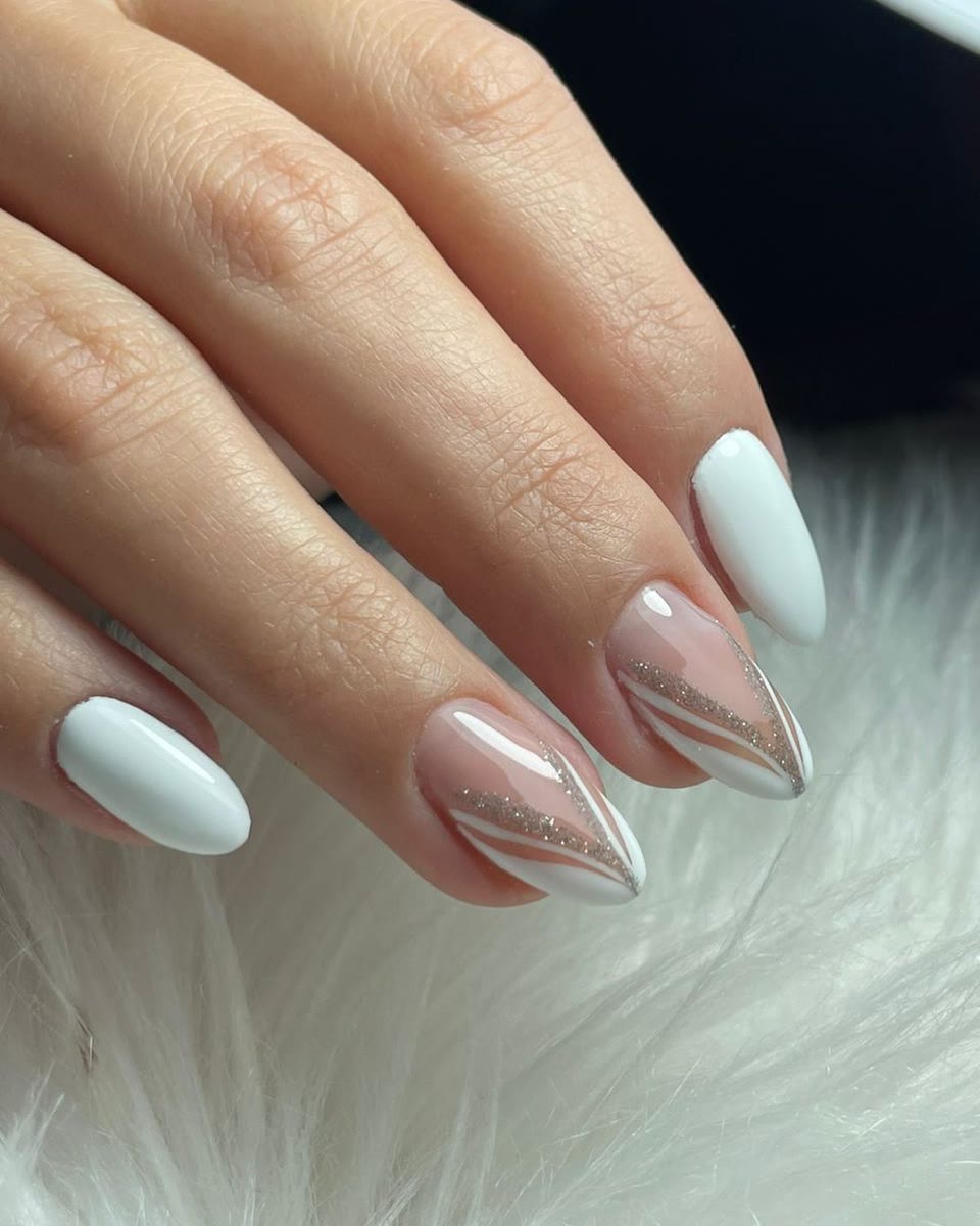 French nails with silver glitter tips