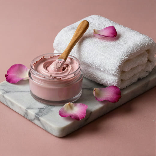 A woman relaxing during a facial with a creamy mask being applied